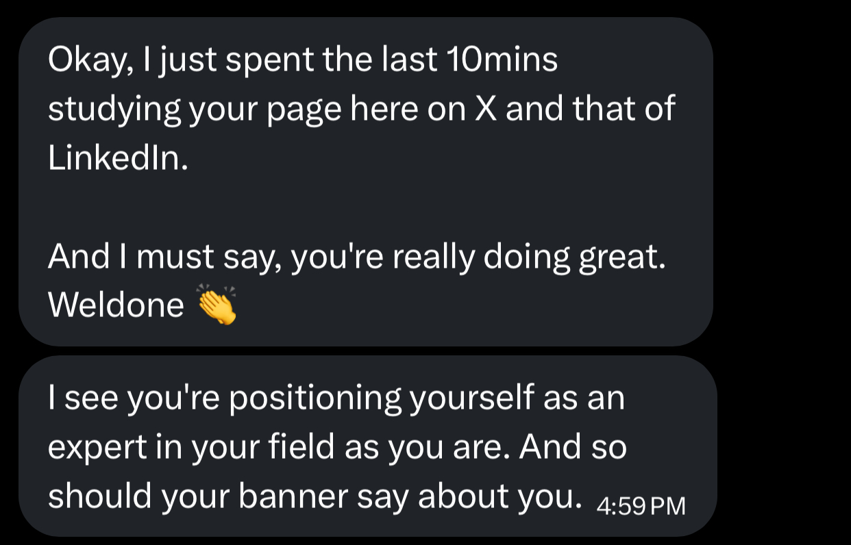 Client review praising page positioning and expertise